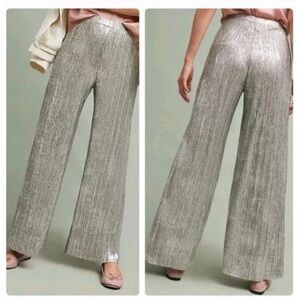 Anthropologie Elevenses Shimmering Silver pants